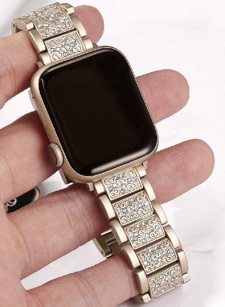 Caviar Women Strap Compatible with Apple Watch band 42mm 44mm iWatch Band Stainless Steel Bracelet Diamond Strap Apple Watch 7 6 Band Watchbands