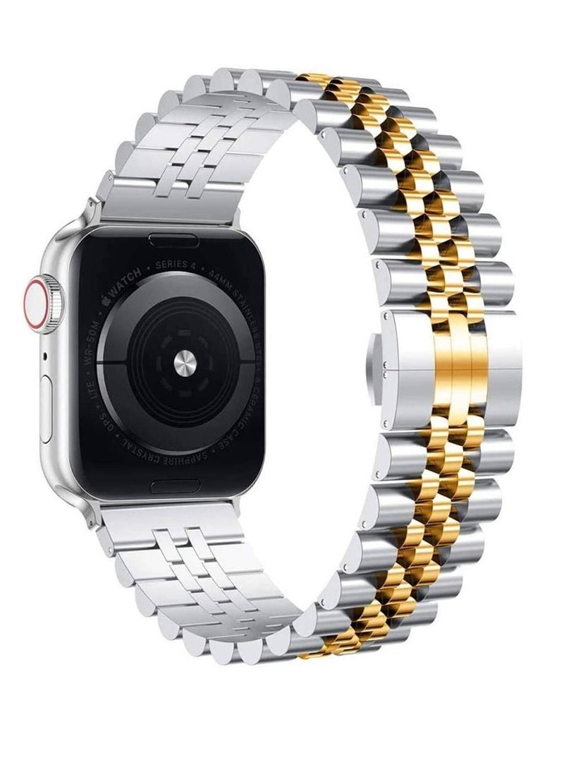 Replacement Stainless Steel Metal Bracelet Band Compatible With Apple Watch 41mm / 40mm / 38mm Silver/Gold