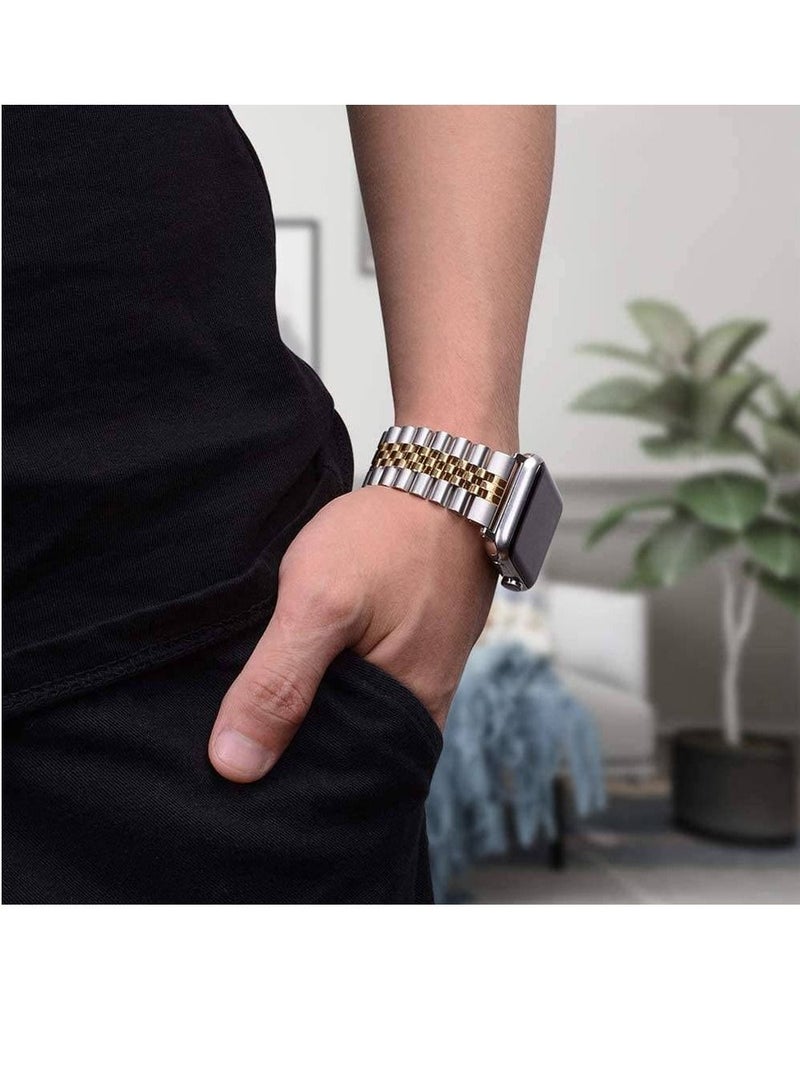 Replacement Stainless Steel Metal Bracelet Band Compatible With Apple Watch 41mm / 40mm / 38mm Silver/Gold