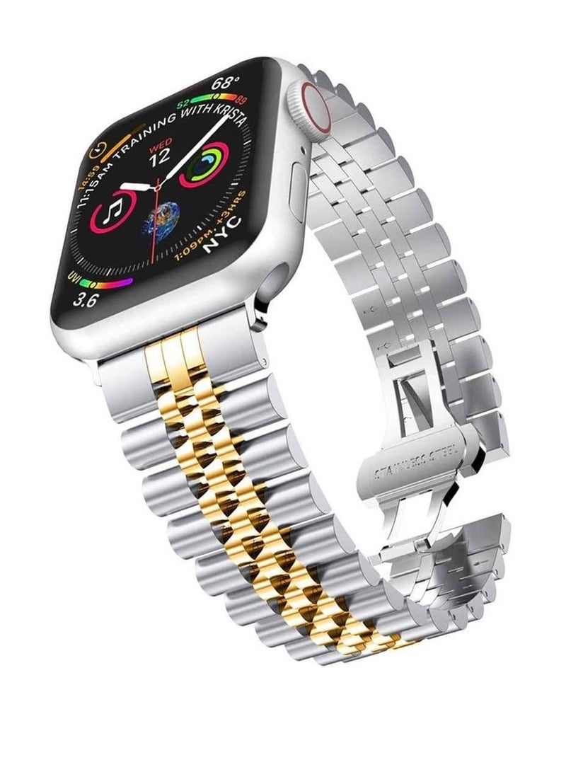 Replacement Stainless Steel Metal Bracelet Band Compatible With Apple Watch 41mm / 40mm / 38mm Silver/Gold