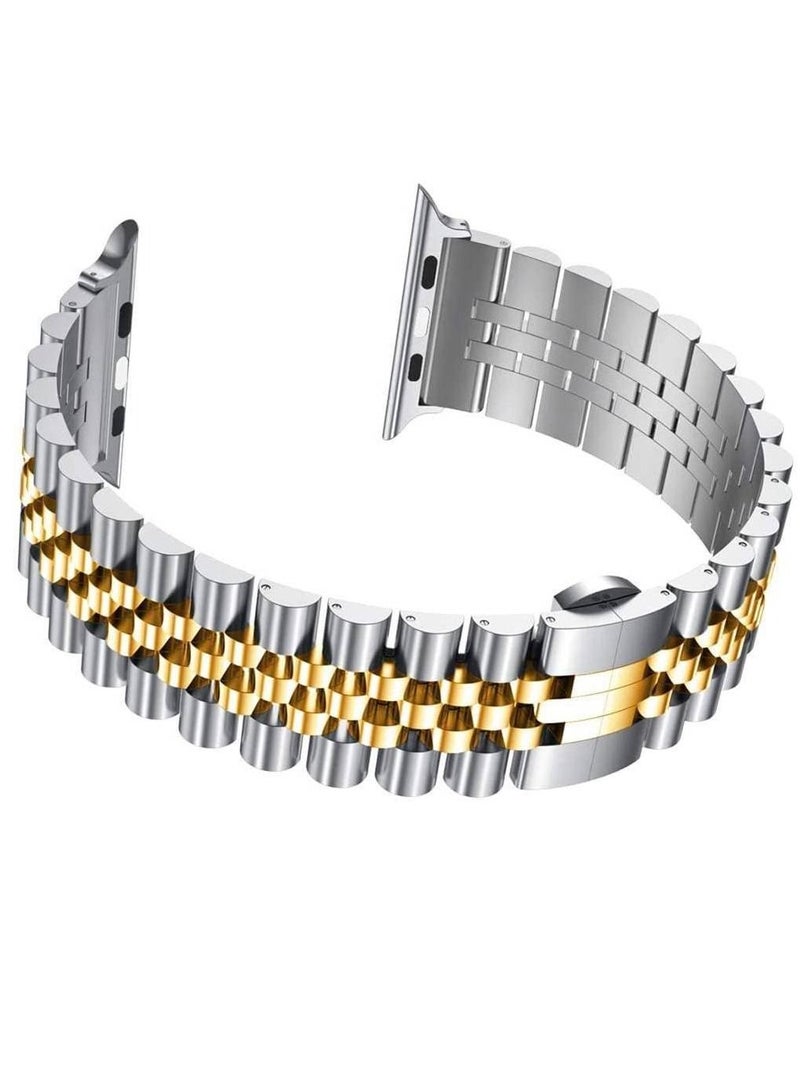 Replacement Stainless Steel Metal Bracelet Band Compatible With Apple Watch 41mm / 40mm / 38mm Silver/Gold