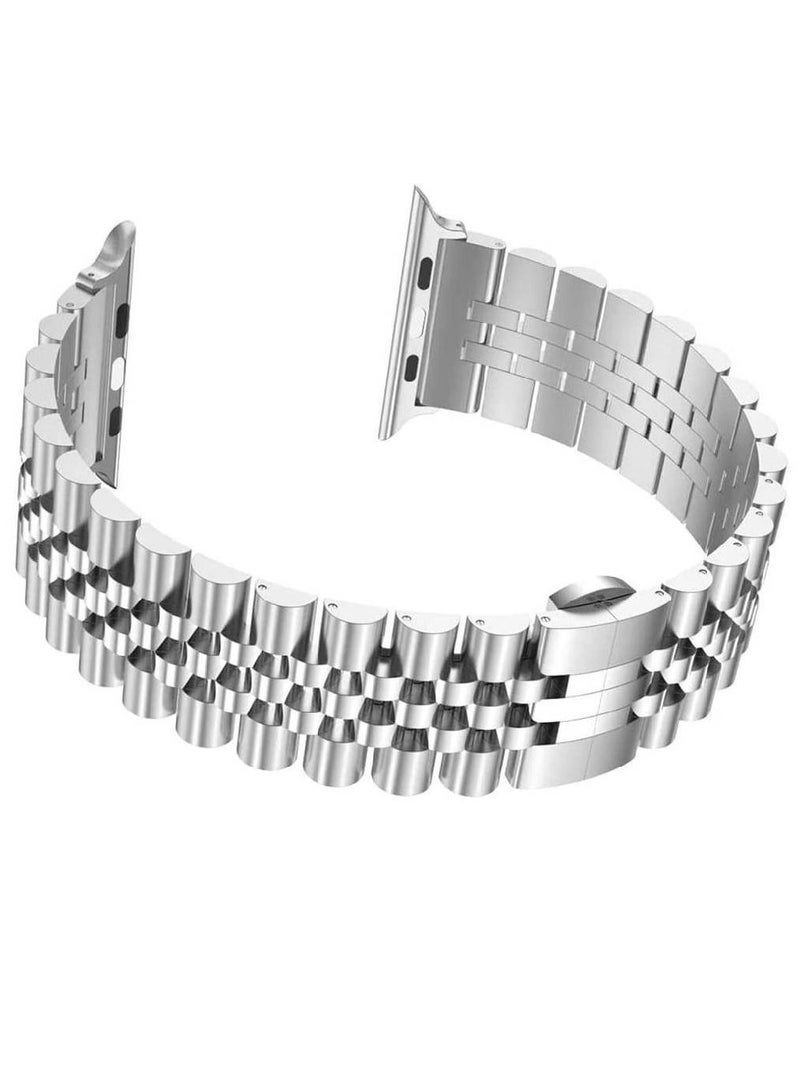 Replacement Stainless Steel Metal Bracelet Band Compatible With Apple Watch 45mm / 44mm / 42mm Silver