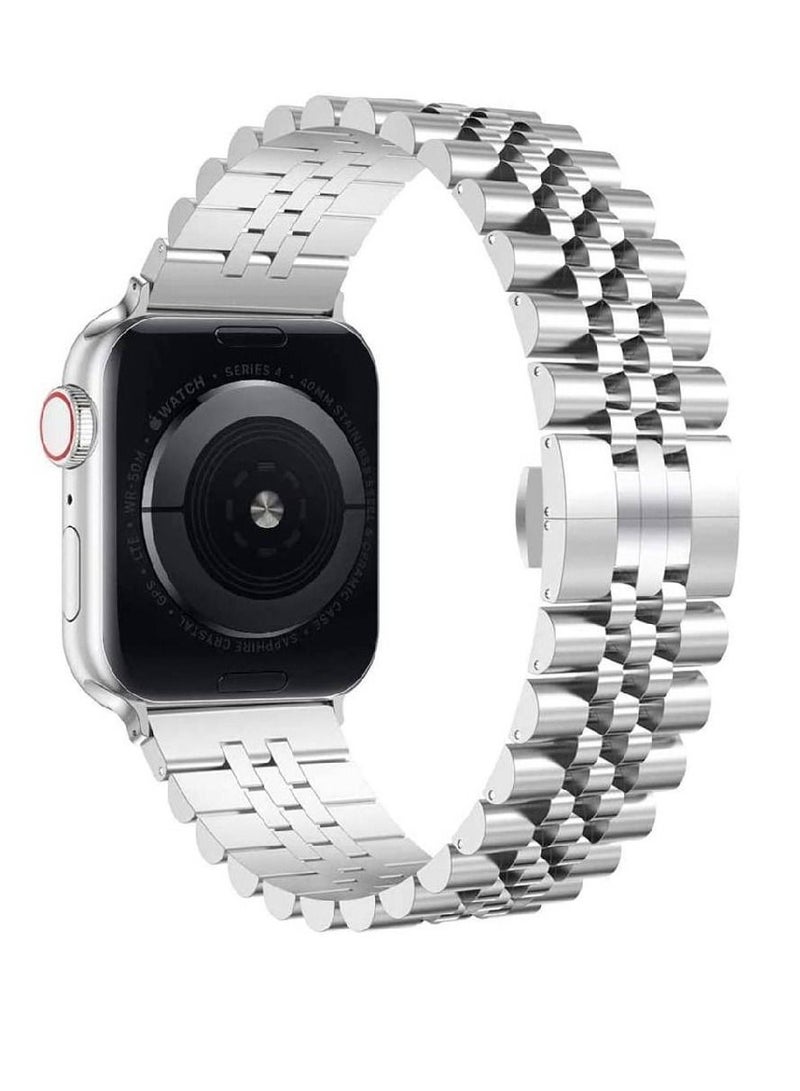 Replacement Stainless Steel Metal Bracelet Band Compatible With Apple Watch 45mm / 44mm / 42mm Silver