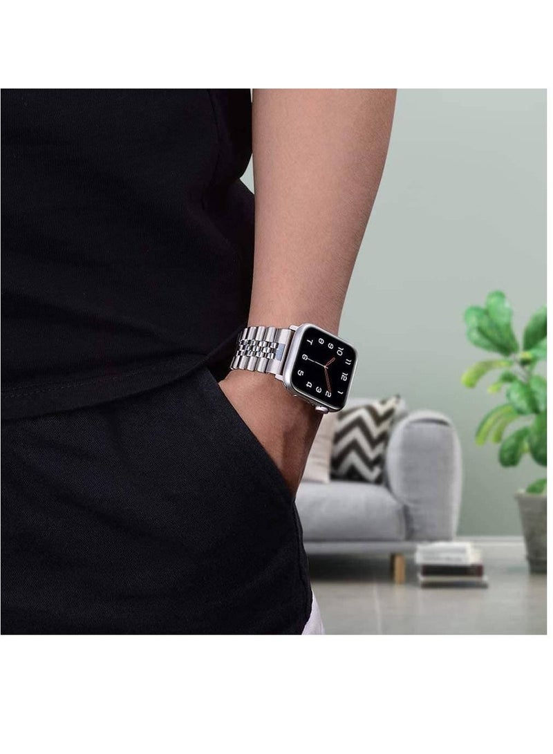 Replacement Stainless Steel Metal Bracelet Band Compatible With Apple Watch 45mm / 44mm / 42mm Silver