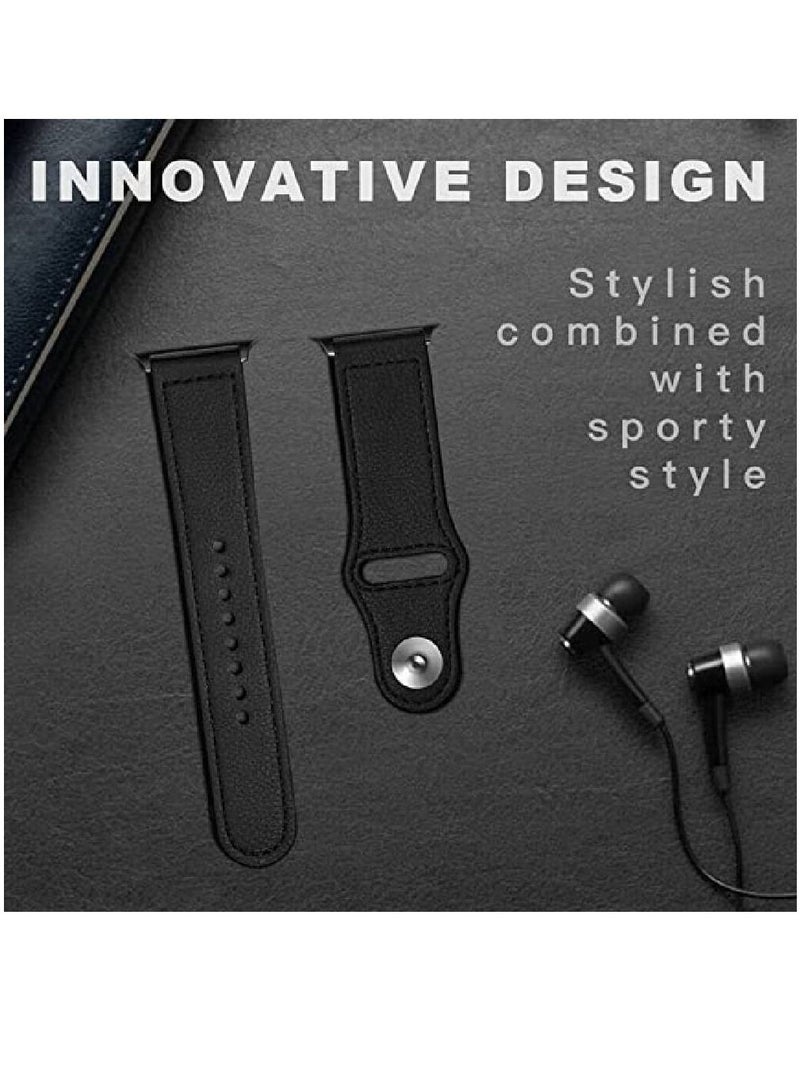 Replacement Genuine Leather Band Compatible With Apple Series 8/7/6/5/4/3/2/1/SE 41mm 40mm 38mm Black