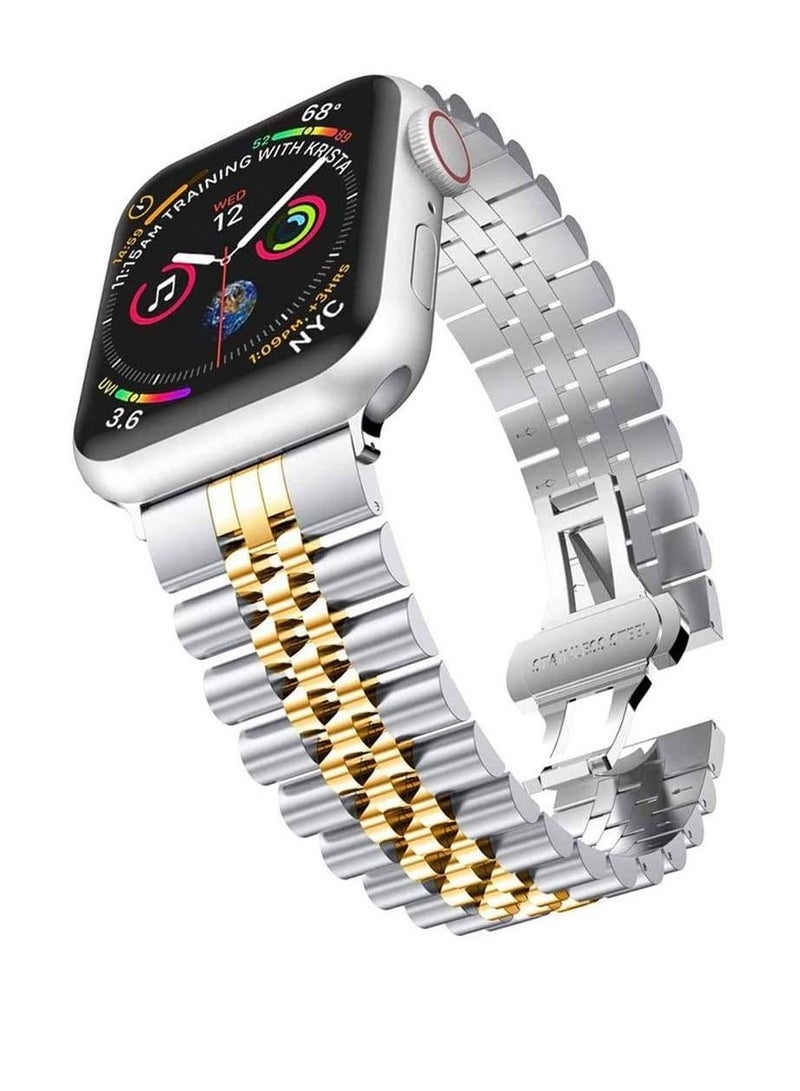 Replacement Stainless Steel Metal Bracelet Band Compatible With Apple Watch 41mm / 40mm / 38mm Silver/Gold