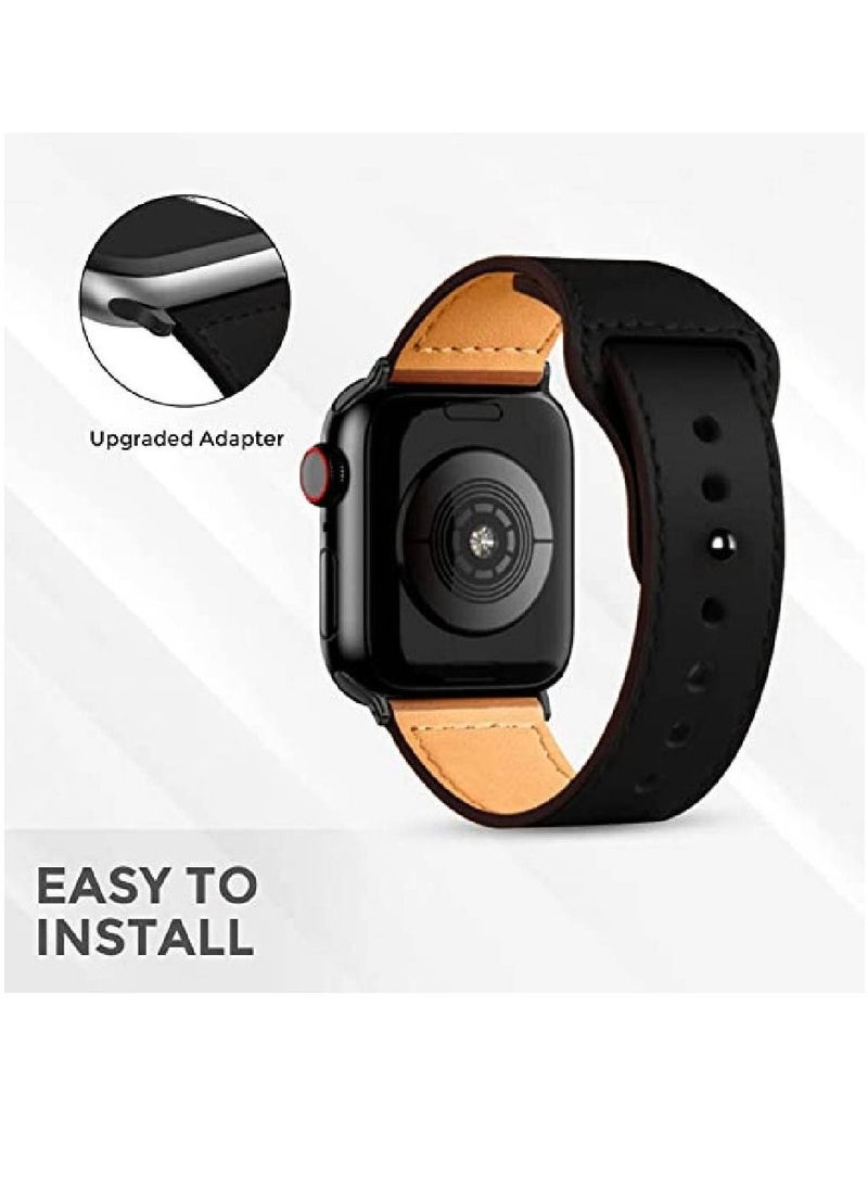 Replacement Genuine Leather Band Compatible With Apple Series 8/7/6/5/4/3/2/1/SE 45mm 44mm 42mm Black