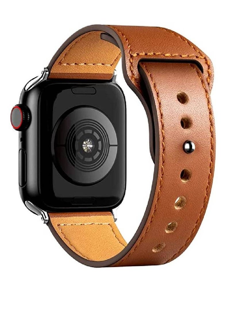 Replacement Genuine Leather Band Compatible With Apple Series 8/7/6/5/4/3/2/1/SE 41mm 40mm 38mm Brown