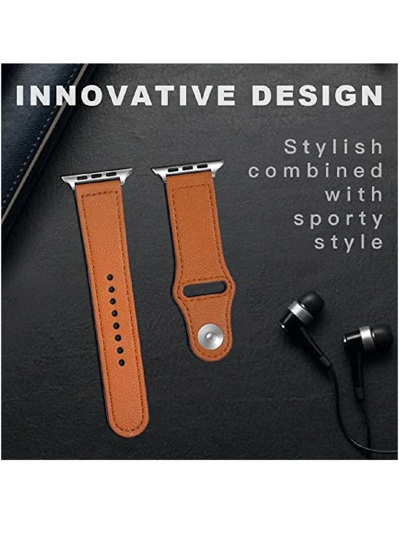 Replacement Genuine Leather Band Compatible With Apple Series 8/7/6/5/4/3/2/1/SE 41mm 40mm 38mm Brown