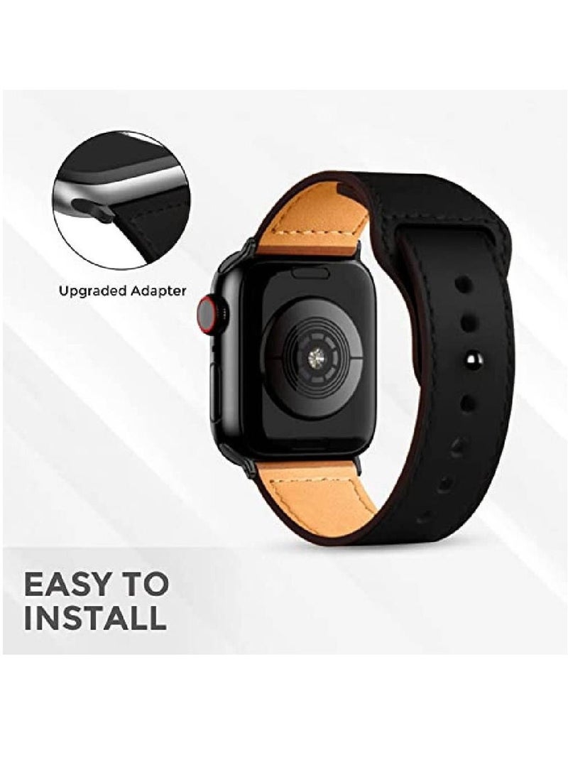 Replacement Genuine Leather Band Compatible With Apple Series 8/7/6/5/4/3/2/1/SE 45mm 44mm 42mm Black