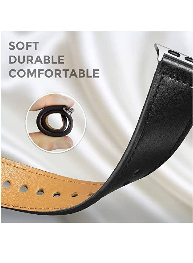 Replacement Genuine Leather Band Compatible With Apple Series 8/7/6/5/4/3/2/1/SE 45mm 44mm 42mm Black