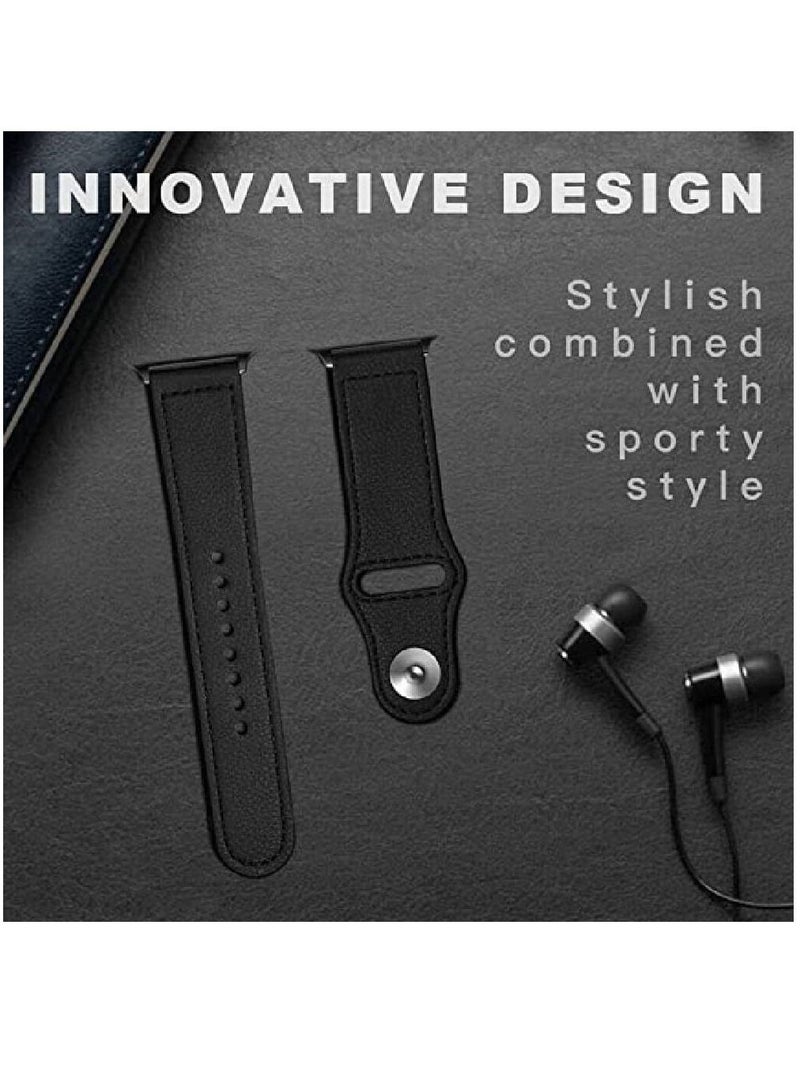 Replacement Genuine Leather Band Compatible With Apple Series 8/7/6/5/4/3/2/1/SE 45mm 44mm 42mm Black