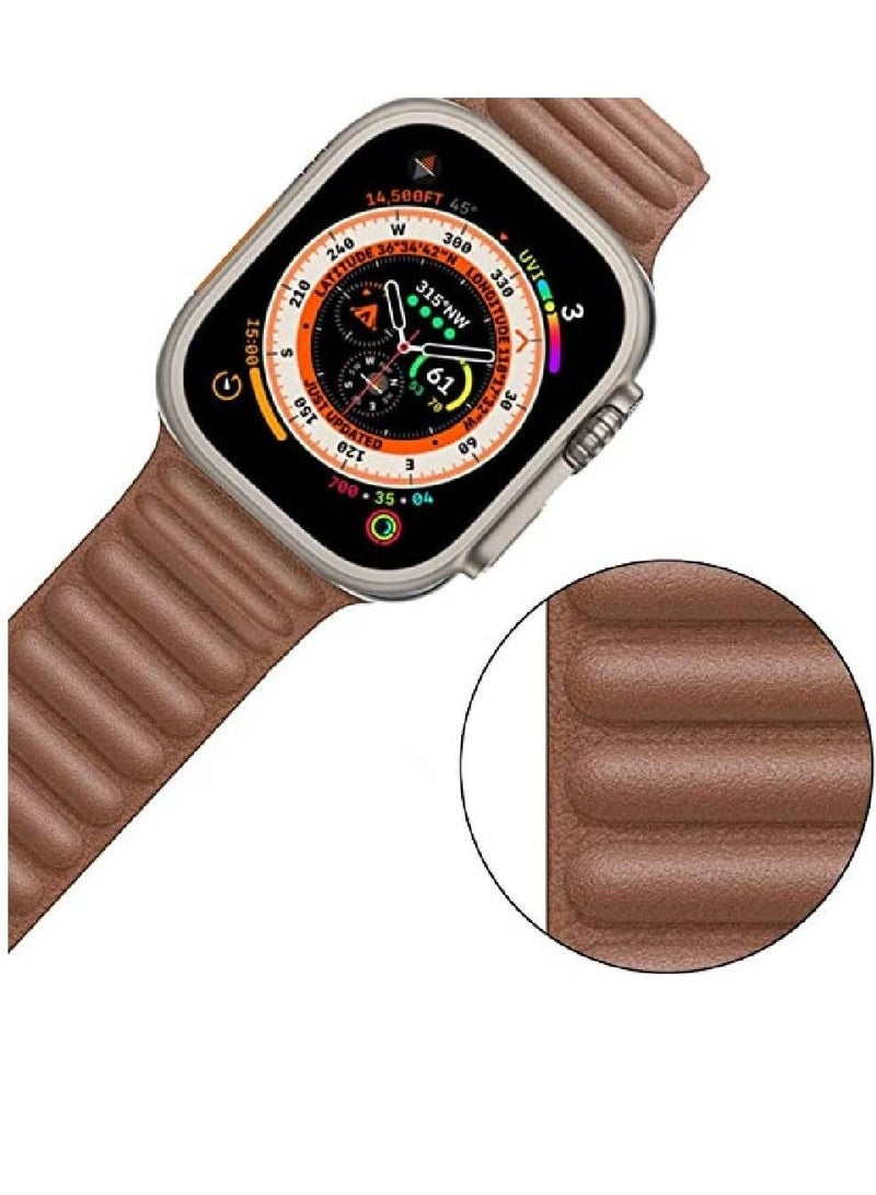 Replacement Genuine Leather Band Compatible With Apple Watch Ultra 8 49mm Brown