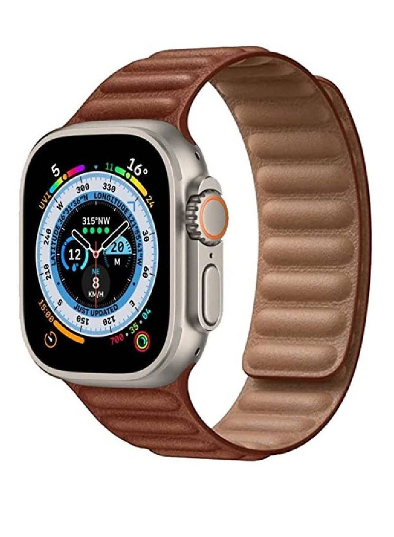 Replacement Genuine Leather Band Compatible With Apple Watch Ultra 8 49mm Brown