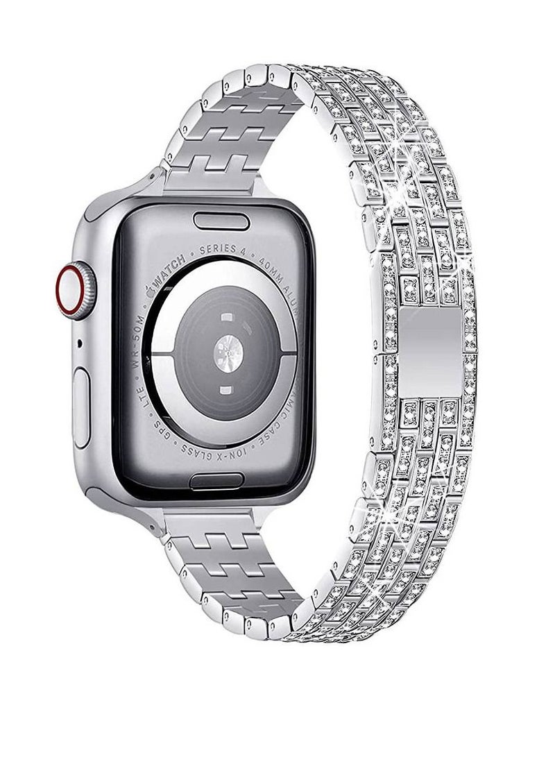 Women Slim Jewelry Bling Band Diamond Rhinestone Bracelet For Apple Ultra Watch 49mm Silver