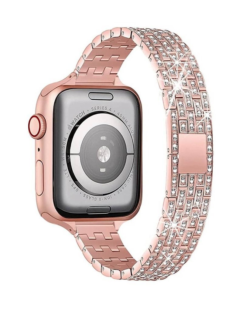 Women Slim Jewelry Bling Band Diamond Rhinestone Bracelet For Apple Ultra Watch 49mm Rose Pink
