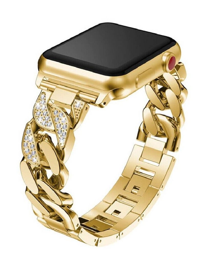 Replacement Women Bling Diamond Bracelet Strap For Apple Watch Series 7/6/5/4/3/2/1/SE 41mm 40mm 38mm Gold