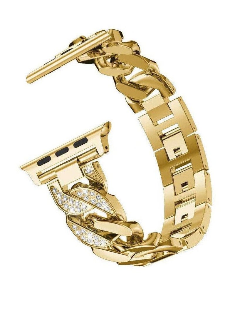 Replacement Women Bling Diamond Bracelet Strap For Apple Watch Series 7/6/5/4/3/2/1/SE 41mm 40mm 38mm Gold