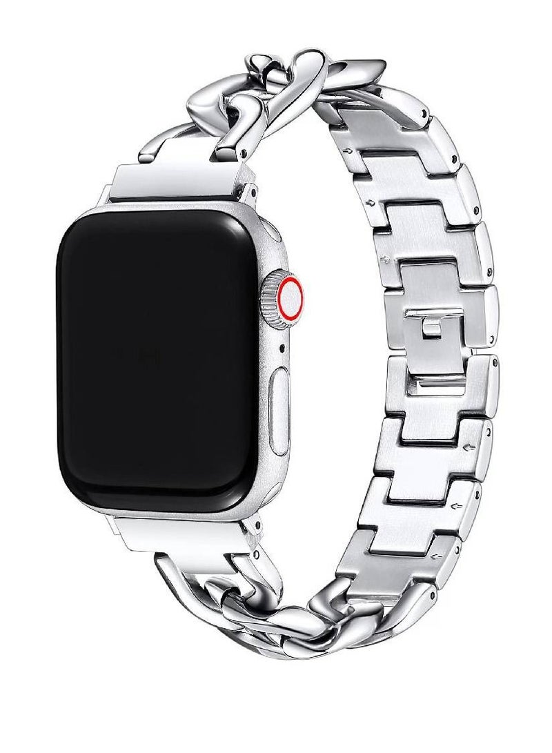 Women Stainless Steel Chain-link Band For Apple Watch Series 8/7/6/5/4/3/2/1 SE 45mm 44mm 42mm 49mm Silver