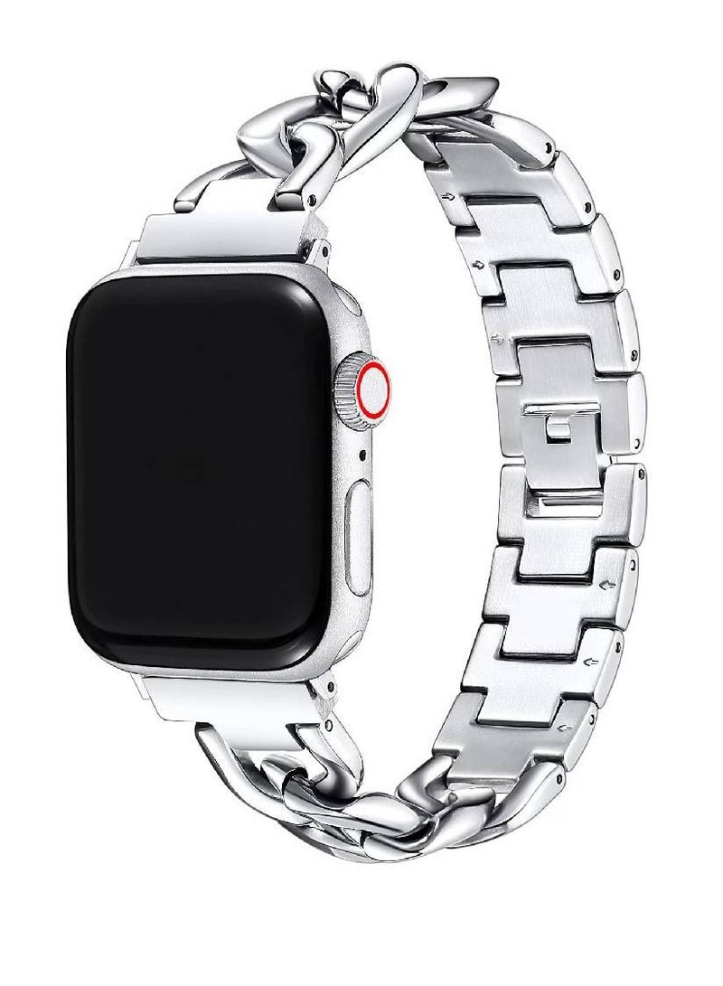 Women Stainless Steel Chain-link Band For Apple Watch Series 7/6/5/4/3/2/1 SE 41mm 40mm 38mm Silver