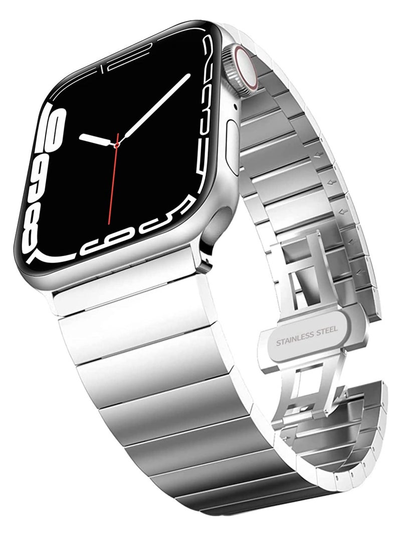 Watch Band Strap 42mm 44mm 45mm 49mm for Apple Watch Stainless Steel Metal Bands, Replacement Adjustment Wristband, for iWatch Ultra Series 8/7/6/5/4/3/2/1(Silver)