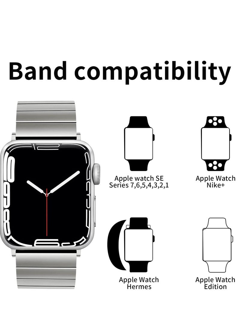 Watch Band Strap 42mm 44mm 45mm 49mm for Apple Watch Stainless Steel Metal Bands, Replacement Adjustment Wristband, for iWatch Ultra Series 8/7/6/5/4/3/2/1(Silver)