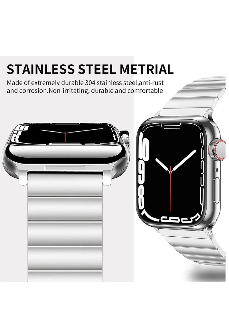 Watch Band Strap 42mm 44mm 45mm 49mm for Apple Watch Stainless Steel Metal Bands, Replacement Adjustment Wristband, for iWatch Ultra Series 8/7/6/5/4/3/2/1(Silver)