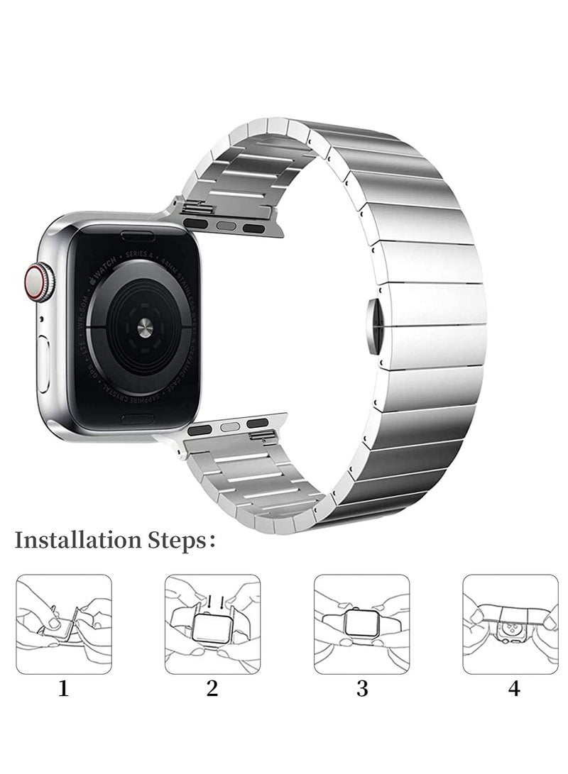 Watch Band Strap 42mm 44mm 45mm 49mm for Apple Watch Stainless Steel Metal Bands, Replacement Adjustment Wristband, for iWatch Ultra Series 8/7/6/5/4/3/2/1(Silver)