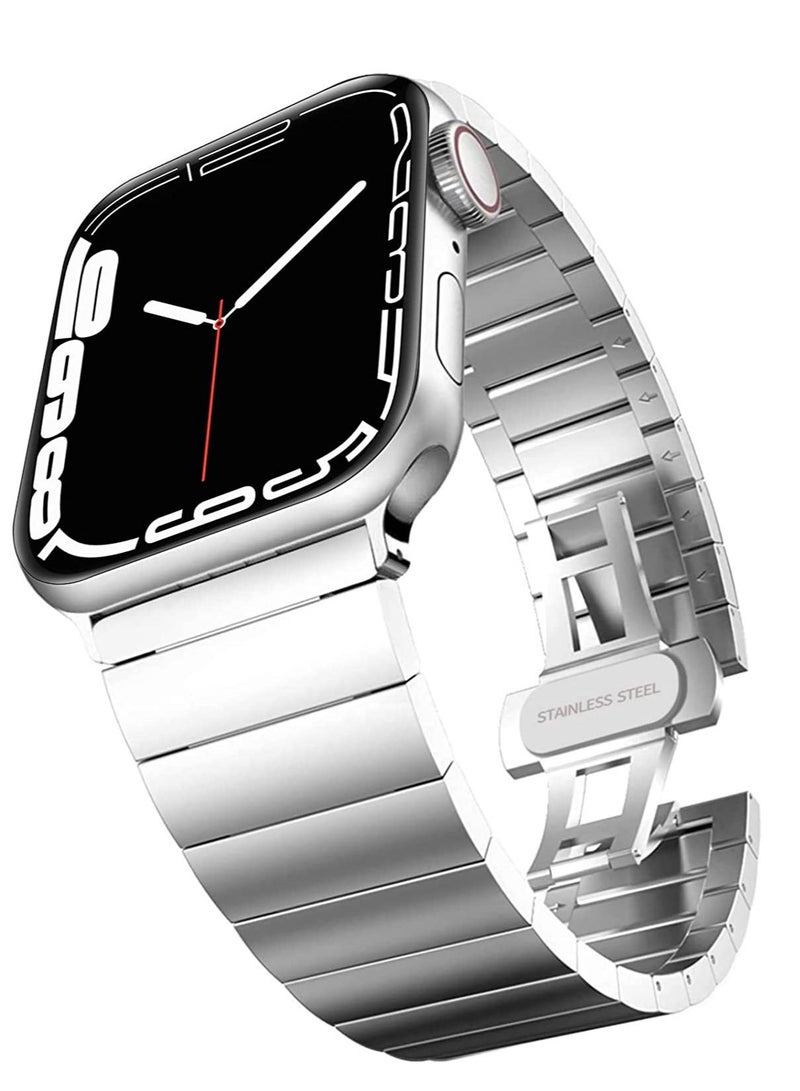 Watch Band Strap 42mm 44mm 45mm 49mm for Apple Watch Stainless Steel Metal Bands, Replacement Adjustment Wristband, for iWatch Ultra Series 8/7/6/5/4/3/2/1(Silver)