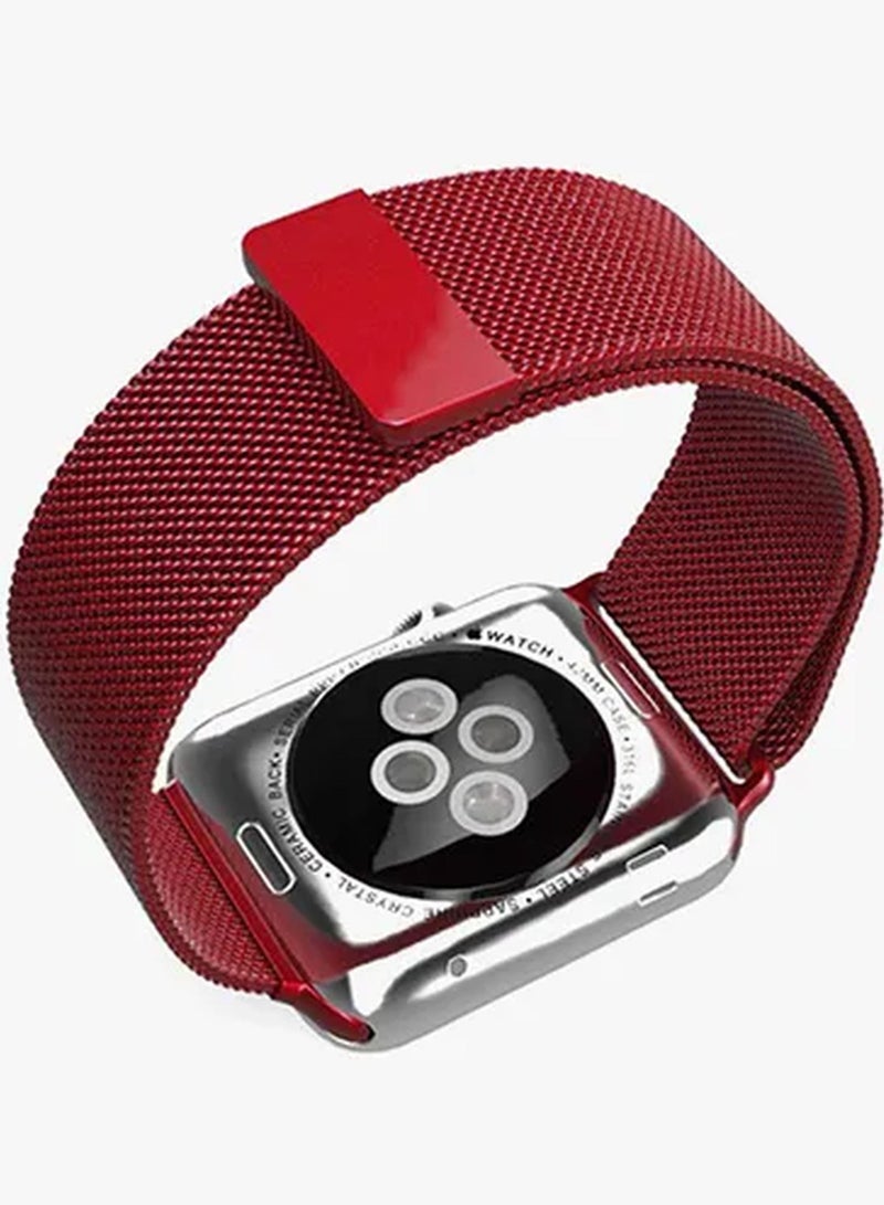 Stainless Steel Mesh Loop Band For Apple Watch 44mm Red