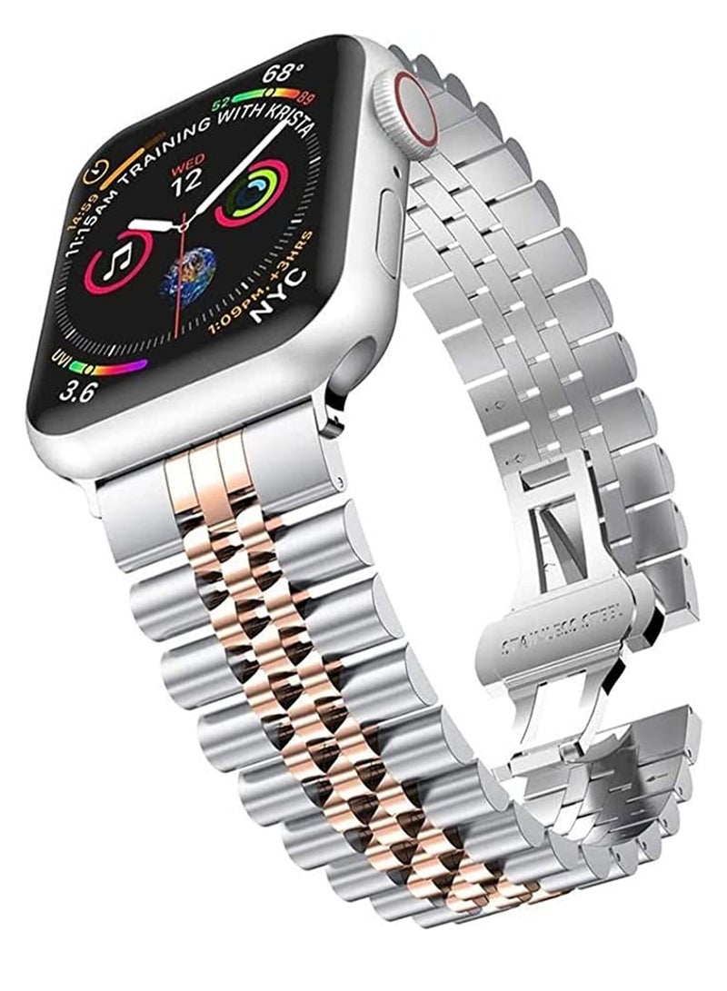 Replacement Stainless Steel Band For Smartwatch Silver/Rose Gold