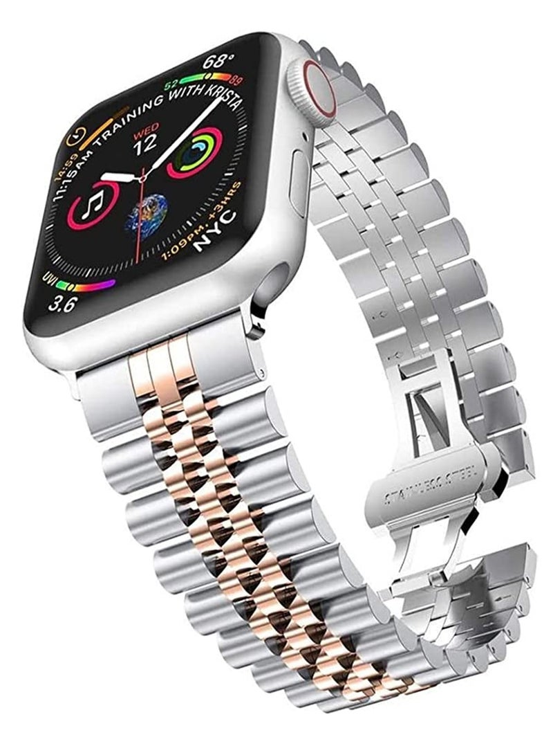 Replacement Stainless Steel Band For Smartwatch Silver/Rose Gold