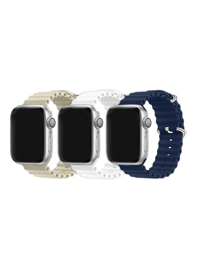 3Pack for Apple Watch Ocean Band 49mm 45mm 44mm 42mm Soft Silicone Loop Strap for iWatch Series Ultra/8/7/SE/6/5/4/3/2/1 Beige/White/Dark Blue