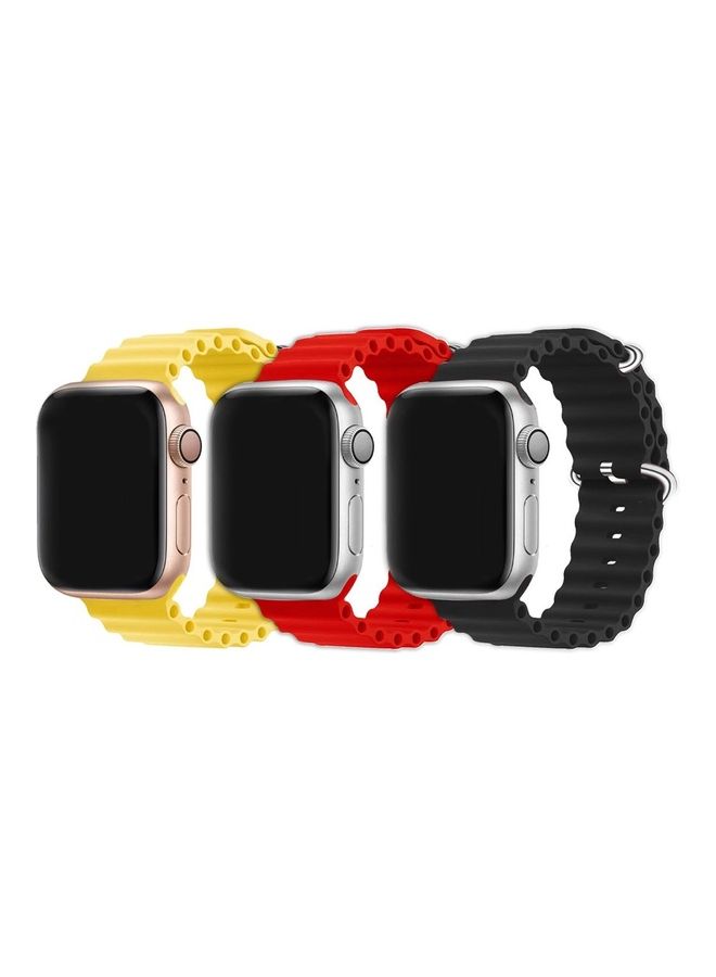 3Pack for Apple Watch Ocean Band 49mm 45mm 44mm 42mm Soft Silicone Loop Strap for iWatch Series Ultra/8/7/SE/6/5/4/3/2/1 Yellow/Red/Black