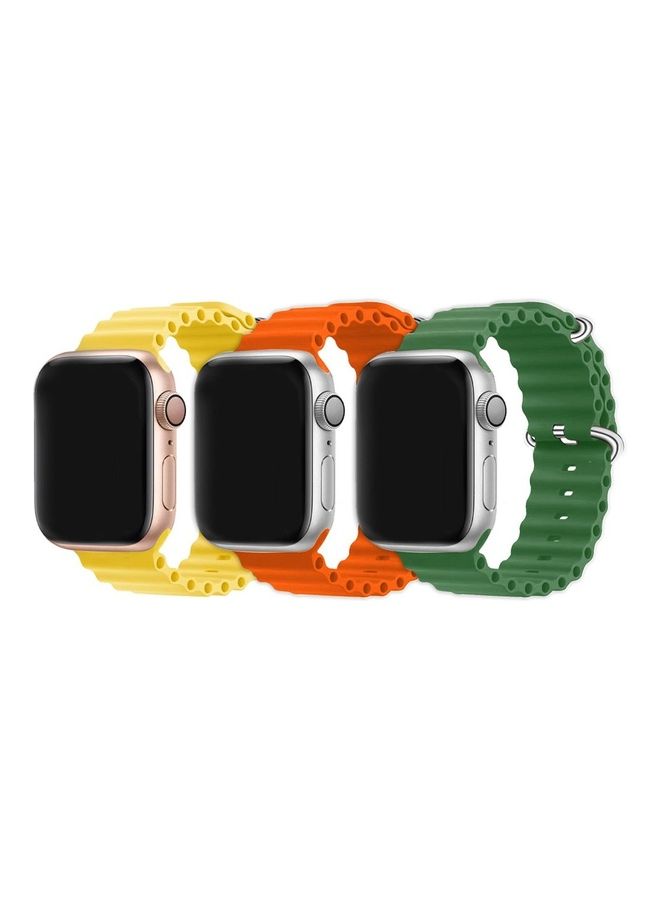 3Pack for Apple Watch Ocean Band 49mm 45mm 44mm 42mm Soft Silicone Loop Strap for iWatch Series Ultra/8/7/SE/6/5/4/3/2/1 Yellow/Orange/Green