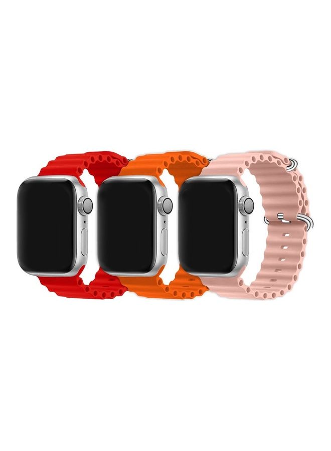 3Pack for Apple Watch Ocean Band 49mm 45mm 44mm 42mm Soft Silicone Loop Strap for iWatch Series Ultra/8/7/SE/6/5/4/3/2/1 Red/Orange/Pink