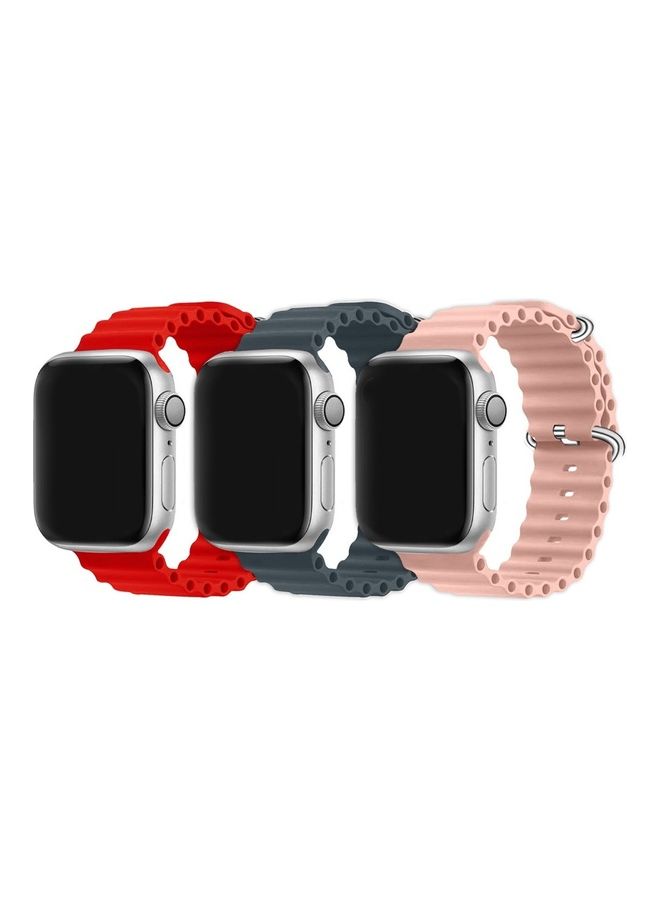 3Pack for Apple Watch Ocean Band 49mm 45mm 44mm 42mm Soft Silicone Loop Strap for iWatch Series Ultra/8/7/SE/6/5/4/3/2/1 Red/Midnight Blue/Pink