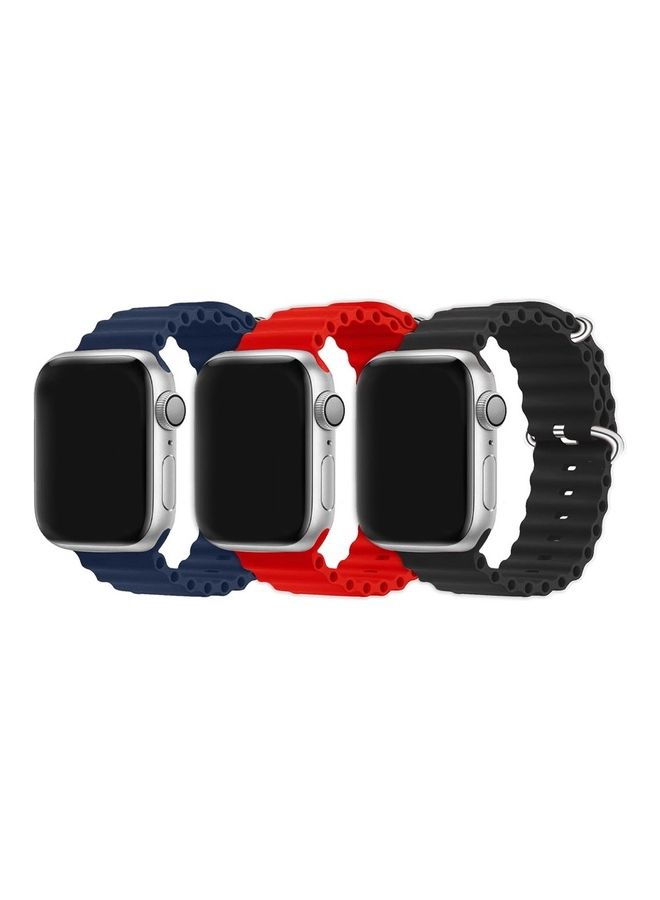 3Pack for Apple Watch Ocean Band 49mm 45mm 44mm 42mm Soft Silicone Loop Strap for iWatch Series Ultra/8/7/SE/6/5/4/3/2/1 Dark Blue/Red/Black