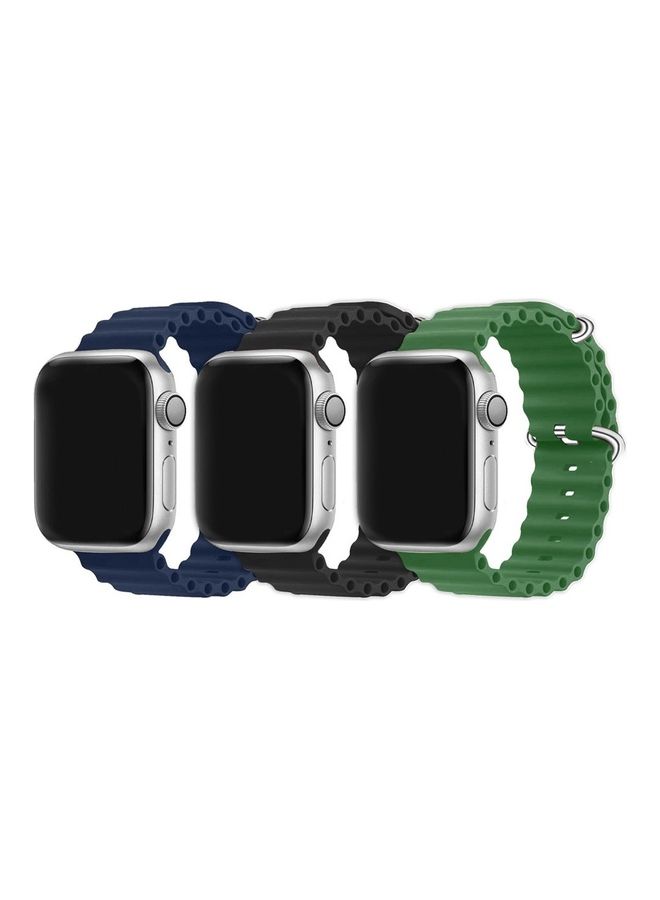 3Pack for Apple Watch Ocean Band 49mm 45mm 44mm 42mm Soft Silicone Loop Strap for iWatch Series Ultra/8/7/SE/6/5/4/3/2/1 Dark Blue/Black/Green