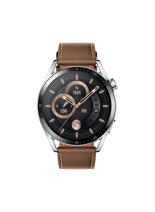 WATCH GT 3 46 mm Smartwatch Leather Strap Stainless Steel Brown