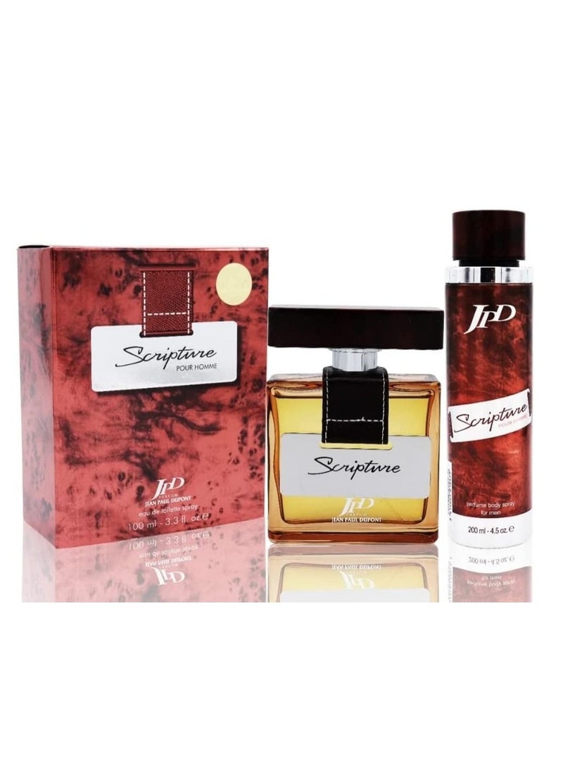 JPD Parfum Jean Paul Dupont Scripture Gift Set for Men | (Eau de Toilette Spray 100ml + Body Spray 200ml) For Men | Long Lasting Perfume Gift for Him