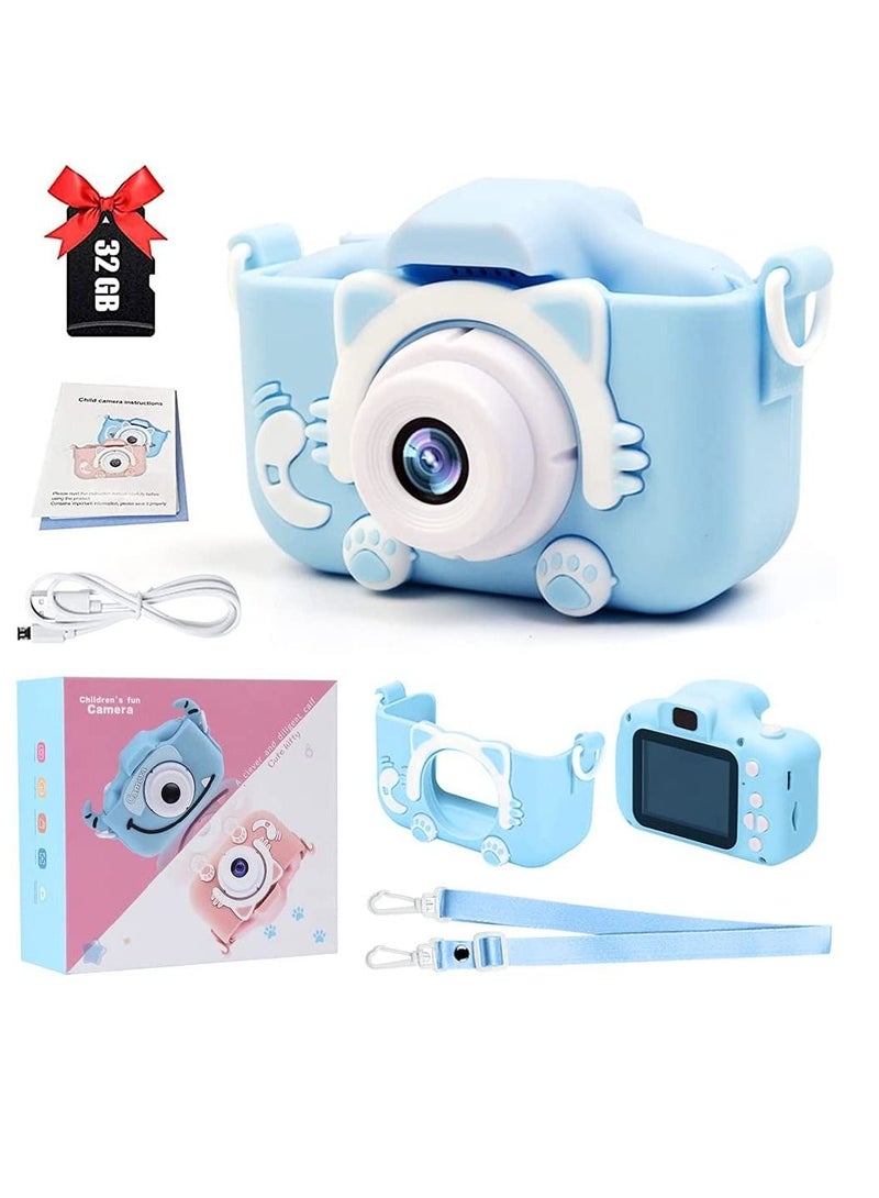 Kids Toy Digital Camera, 2021 Upgrade 1080P Dual Camera 2.0 Inches Screen 20MP HD Video Camcorder with [ 32 GB Memory Card ] Gifts for Child Boys Girls, Best Birthday Gift Games Toy (Blue