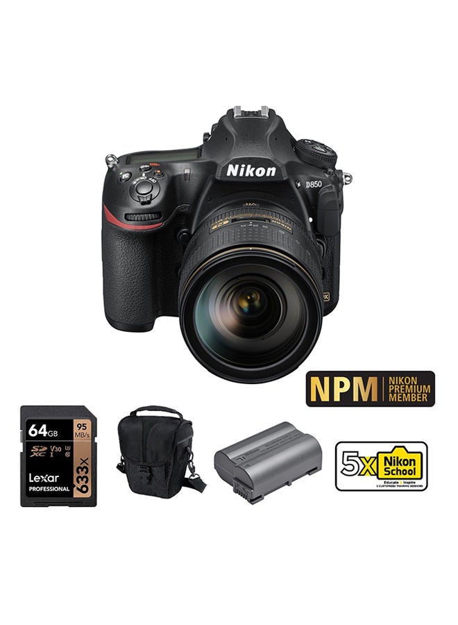Nikon D850 DSLR Camera With 24-120mm F/4 Lens + EN-EL15B  Battery + Case + 64 GB Card + Nikon Premium Membership + 5 X Nikon School Black