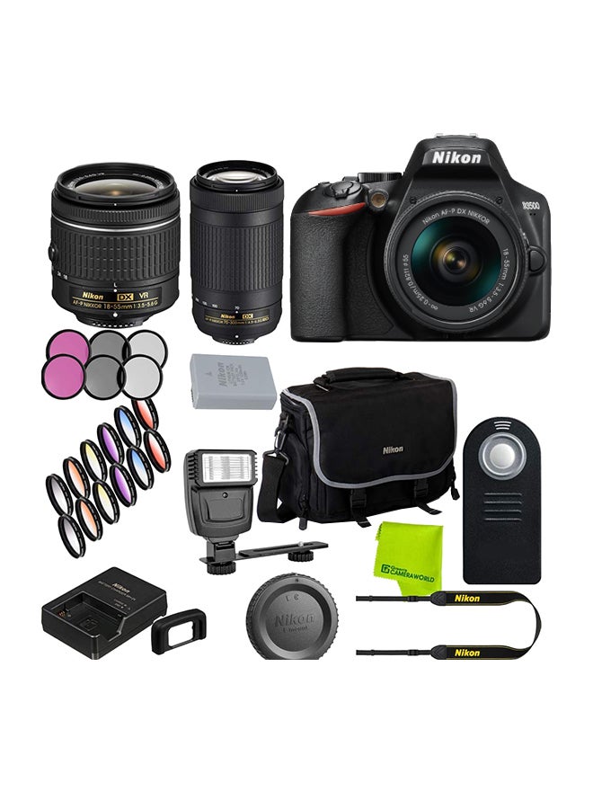 D3500 DSLR Camera With 18-55mm/75-300mm VR Lens And Accessories Bundle