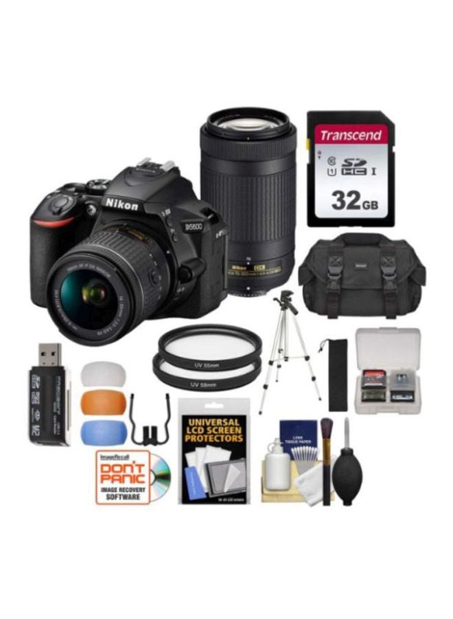 D5600 DSLR With AF-P DX NIKKOR 18-55mm f/3.5-5.6G VR Lens + AF-P NIKKOR 70-300mm f/4.5-5.6E ED VR Lens 24.2MP ,Built-in Wi-Fi, NFC ,Bluetooth And Accessory Bundle