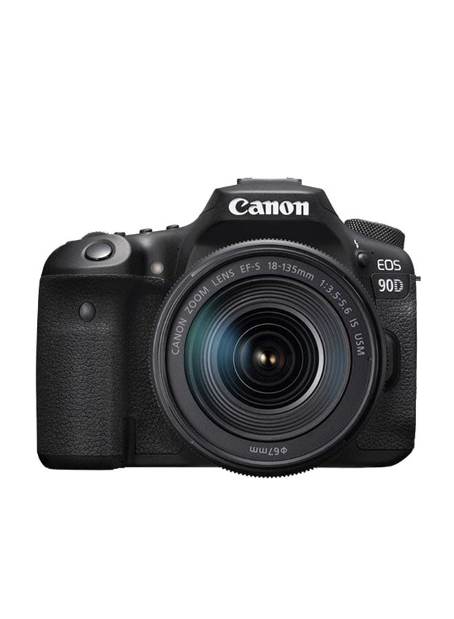 EOS 90D DSLR Camera، With EF-S 18-135mm IS USM Lens، 32.5 MP، APS-C sensor، 10 fps، Dual Pixel CMOS AF، Wi-Fi and Bluetooth، 4K، Vari-Angle Touchscreen، Great for Wildlife & Sports Photography