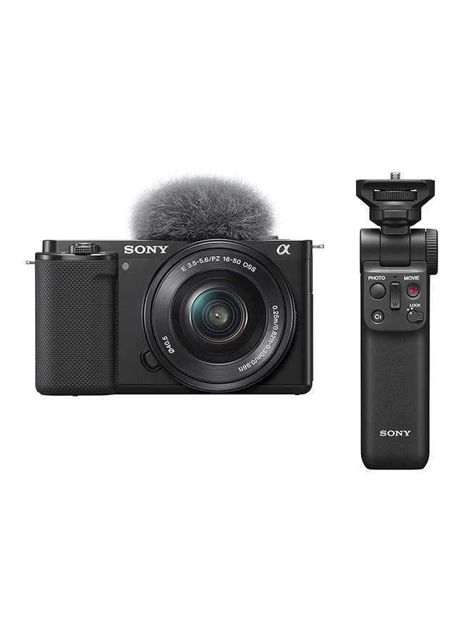Alpha ZV-E10L Interchangeable Lens Vlog Digital Camera With 16-50 mm Lens And Free Sony Wireless Grip With Remote Control And Tripod Feature, 24.2MP, Black
