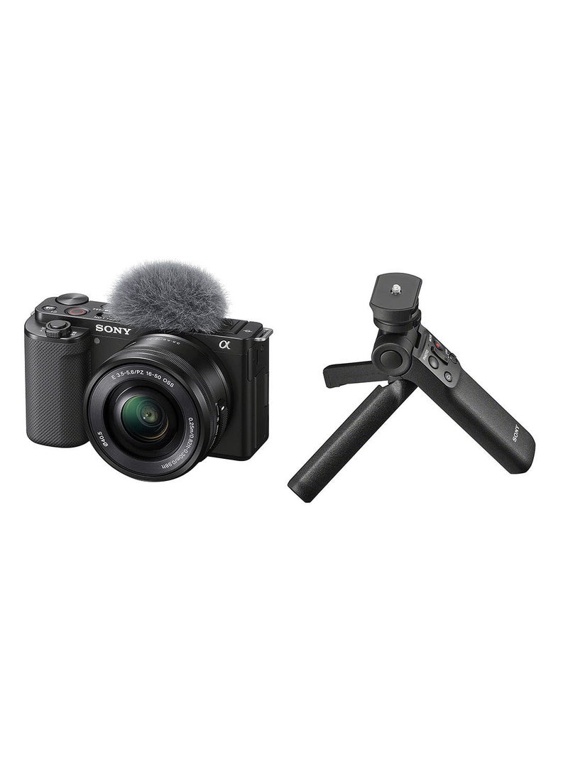 Alpha ZV-E10L Interchangeable Lens Vlog Digital Camera with 16-50 mm Lens and Free Wireless Grip with remote control and tripod feature, 24.2MP, Black