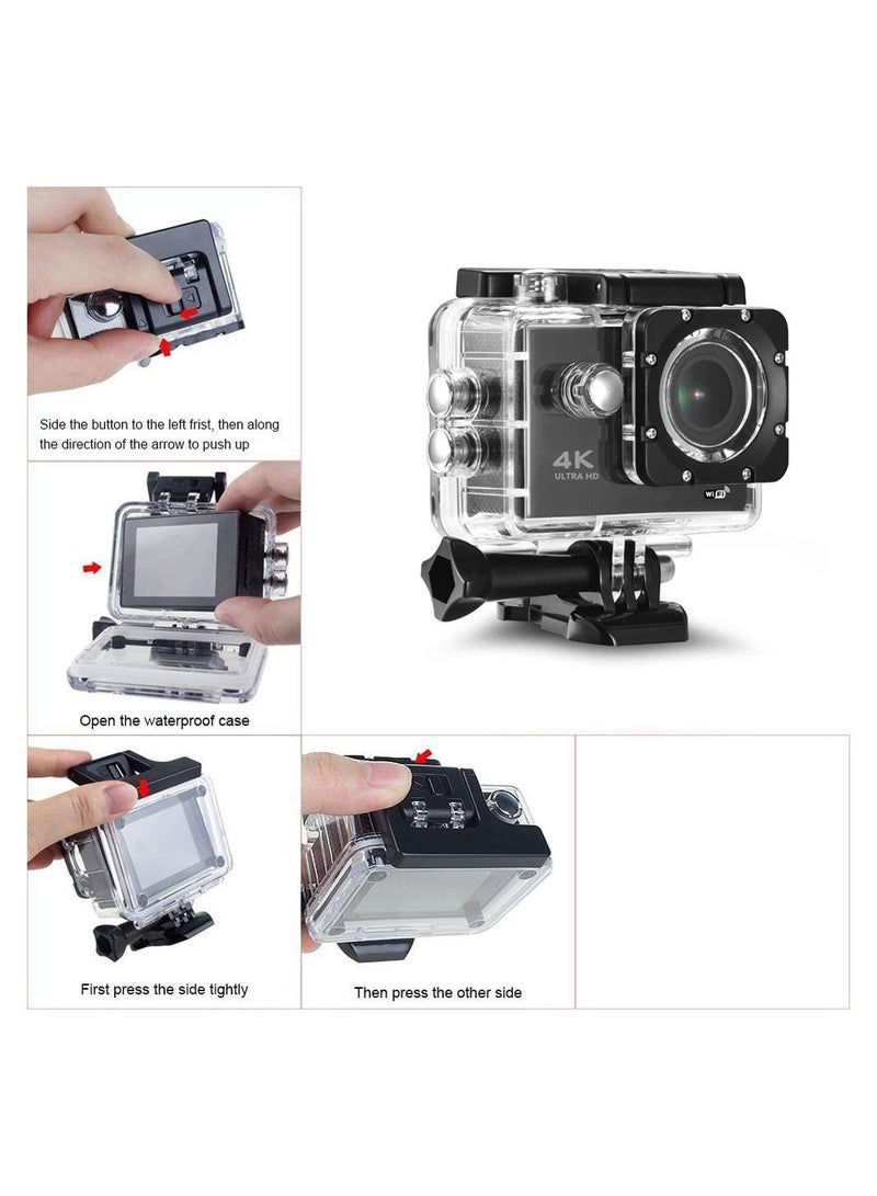 4K Wi-Fi Action Camera 16MP Waterproof DV Camcorder 170 Degree Wide Angle LCD with 1 Battery and Mounting Accessories Kit