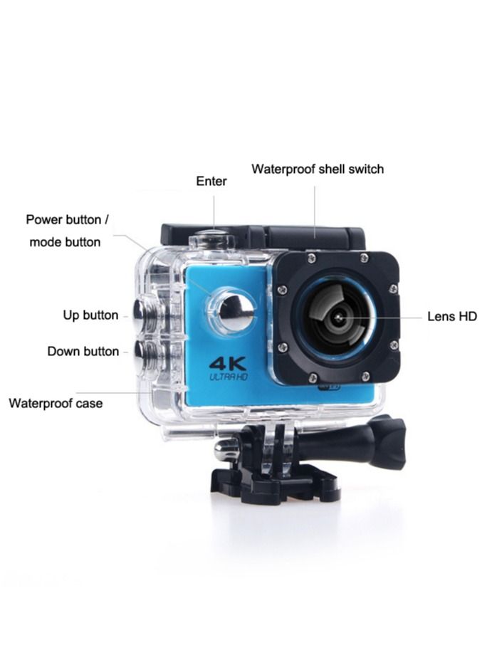 4K Wi-Fi Action Camera 16MP Waterproof DV Camcorder 170 Degree Wide Angle LCD with 1 Battery and Mounting Accessories Kit
